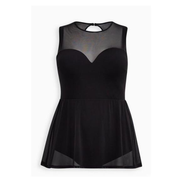 Torrid Black Mesh Top One Piece Swim Dress Sz.2DD/F - Picture 4 of 16